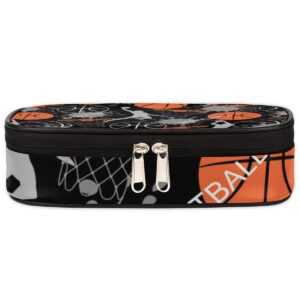 Basketball Slam Player Hoop Leather Pencil Case Pen Holder Sports-Themed Large Capacity Stationery Organizer Pencil Bag with Zipper for Boys Girls Basketball Pencil Pouch for School College Office