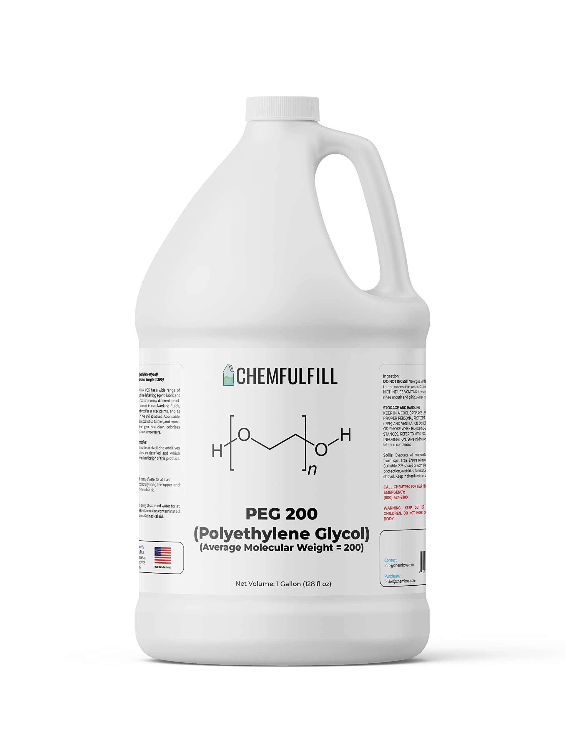 Chemfulfill PEG 200 – Polyethylene Glycol 200 (PEG200) (Gallon (128 fl oz))