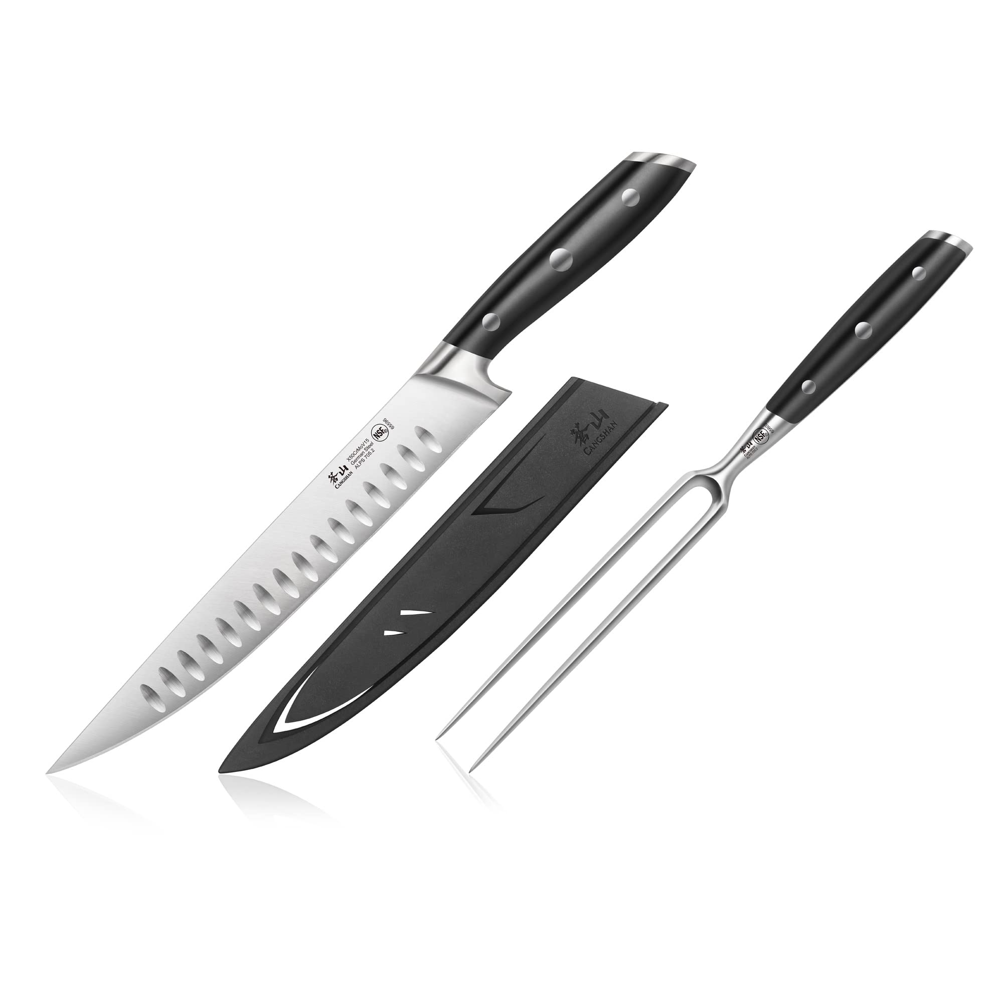 Cangshan ALPS Series 502803 German Steel Forged 2-Piece Carving Set with Sheaths, Black