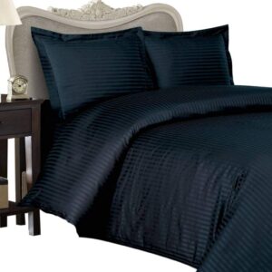 Oversized King (98 x 120) Inches Size 3 Pcs Striped Duvet Cover Set Navy Blue Color (1 Duvet Cover + 2 Pillowshams) 1200 TC Egyptian Cotton Comforter Cover