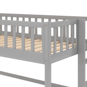 Harper & Bright Designs Twin Loft Bed with Slide, Solid Wood Low Loft Bed Frame for Kids Girls Boys (Twin Size, Gray)