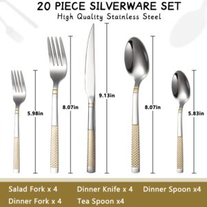 20-Piece Silverware Set Stainless Steel Flatware Set for 4 Kitchen Utensil Cutlery Sets Includes Forks Spoons Knives for Home Restaurant Hotel