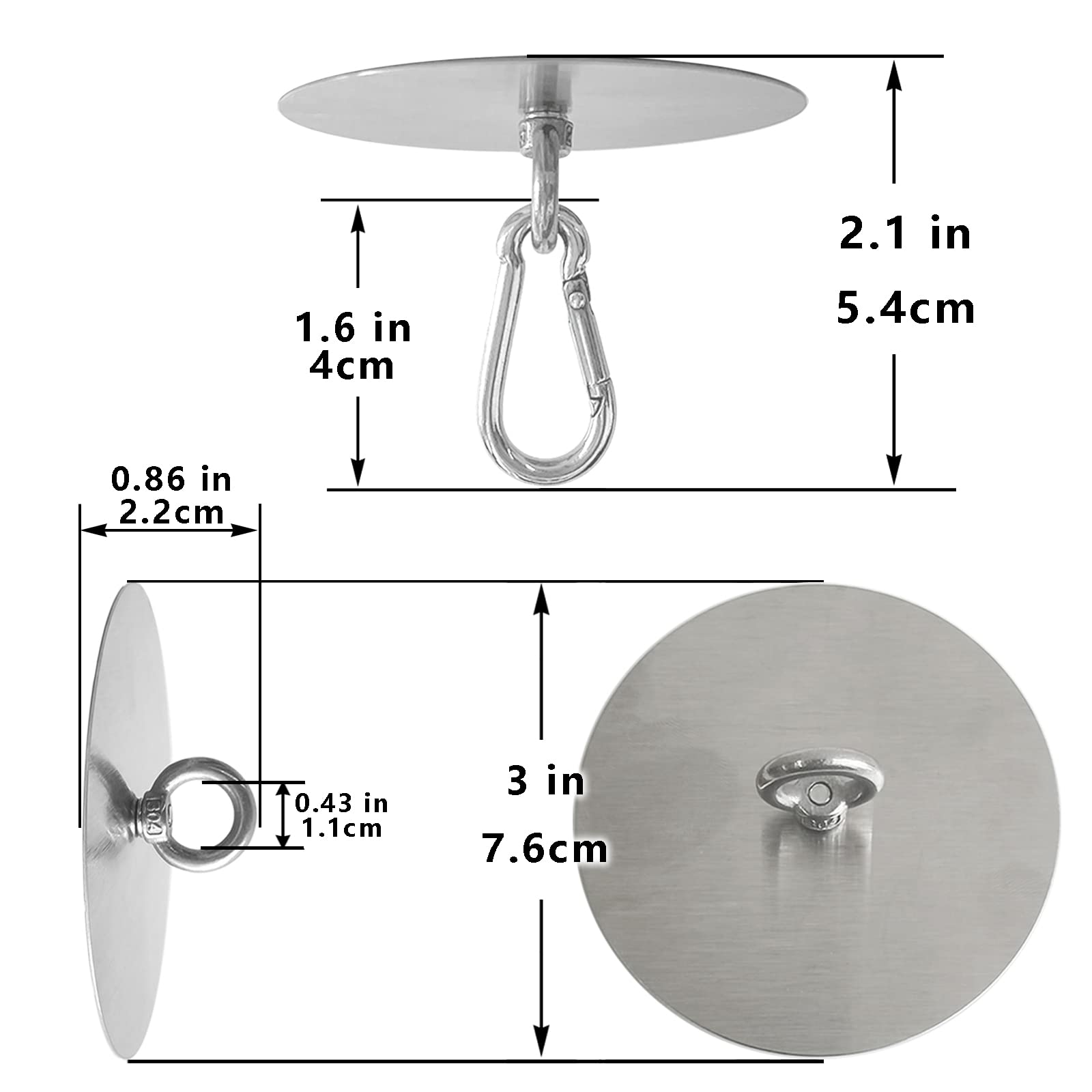 Adhesive Ceiling Hooks Stainless Steel Sticky Pad Eye Plate Snap Hooks Wall Hooks Wind Chime Hanger for Hanging Plants Wind Spinners Decorations in Bathroom Kitchen Porch RV Nail-free No Drill