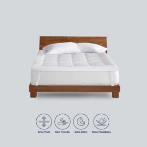 VISI-ONE Extra Thick Queen Mattress Topper, White, 60 in x 80 in, Eco-Friendly, Quilted, Polyester Fibers, Cooling & Breathable