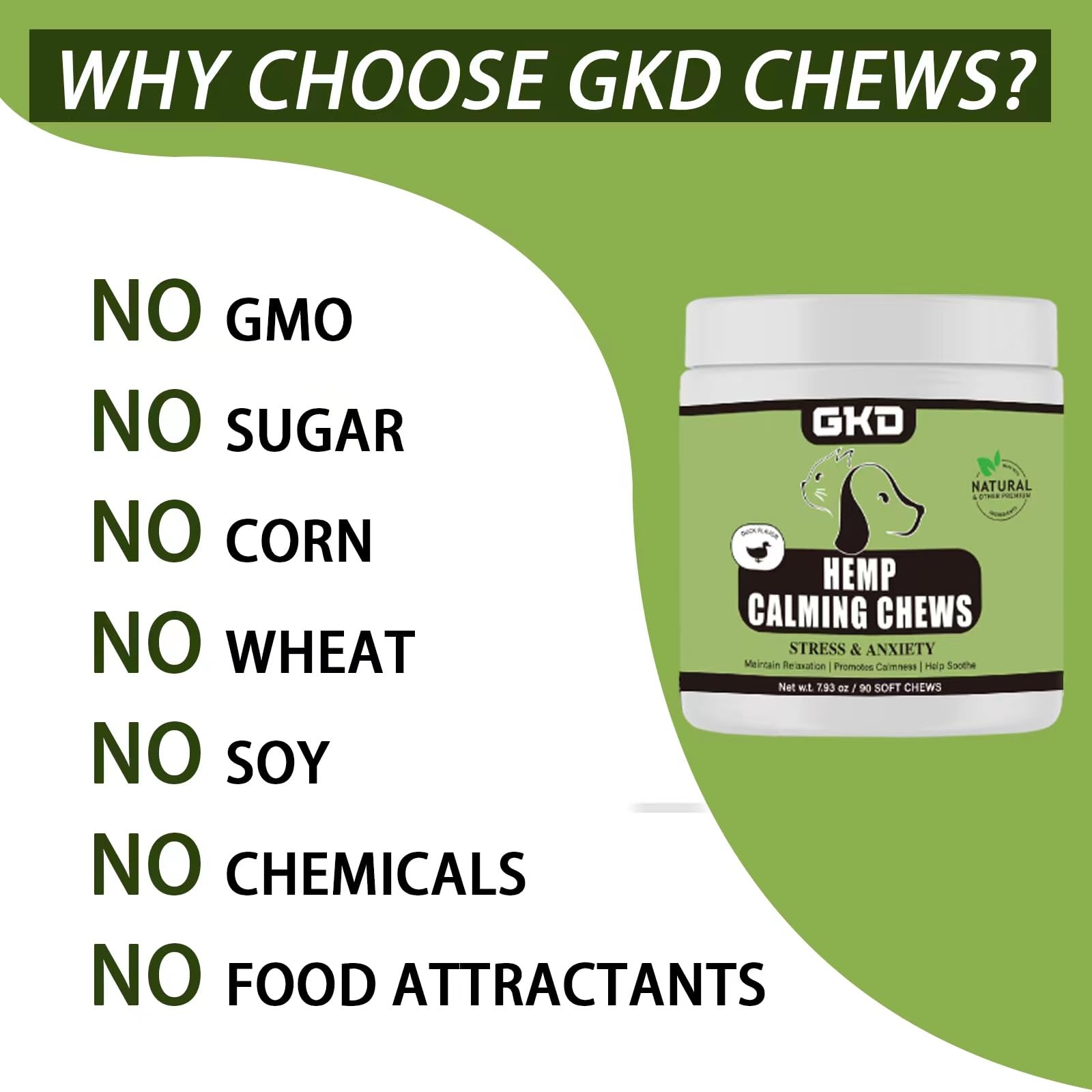 GKD Dog Calming Chews - Anxiety Relief Treats, Hemp Calming Chews for All Dogs Puppy Pets at Ease Relax Chews Dog Products Health Supplies Melatonin for Dogs