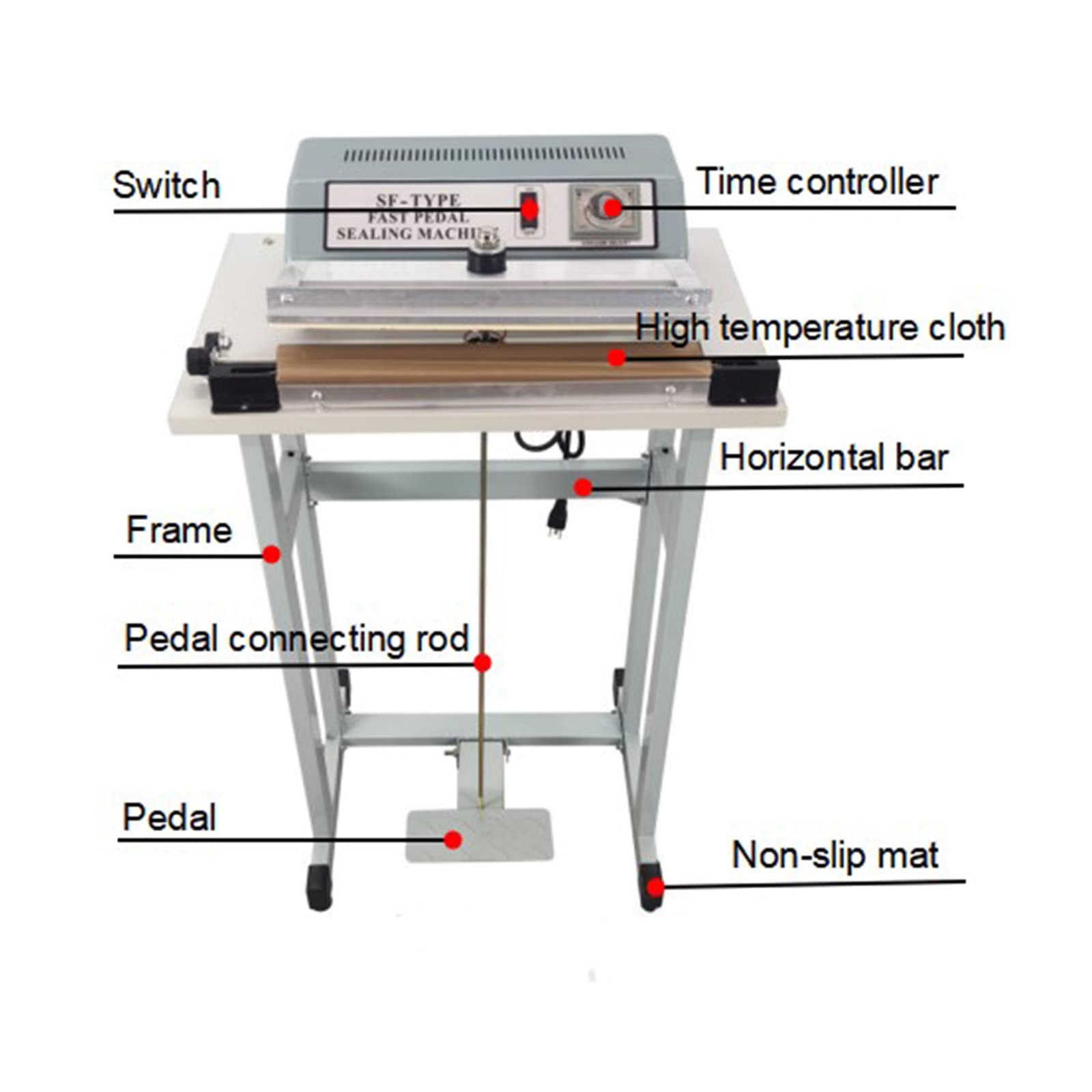 INTBUYING 110V Foot-pedal Sealing Machine with cutter Foot-pedal Sealer 3mm/0.6mm Sealing Width Fast Sealing Machine for Plastic Bag