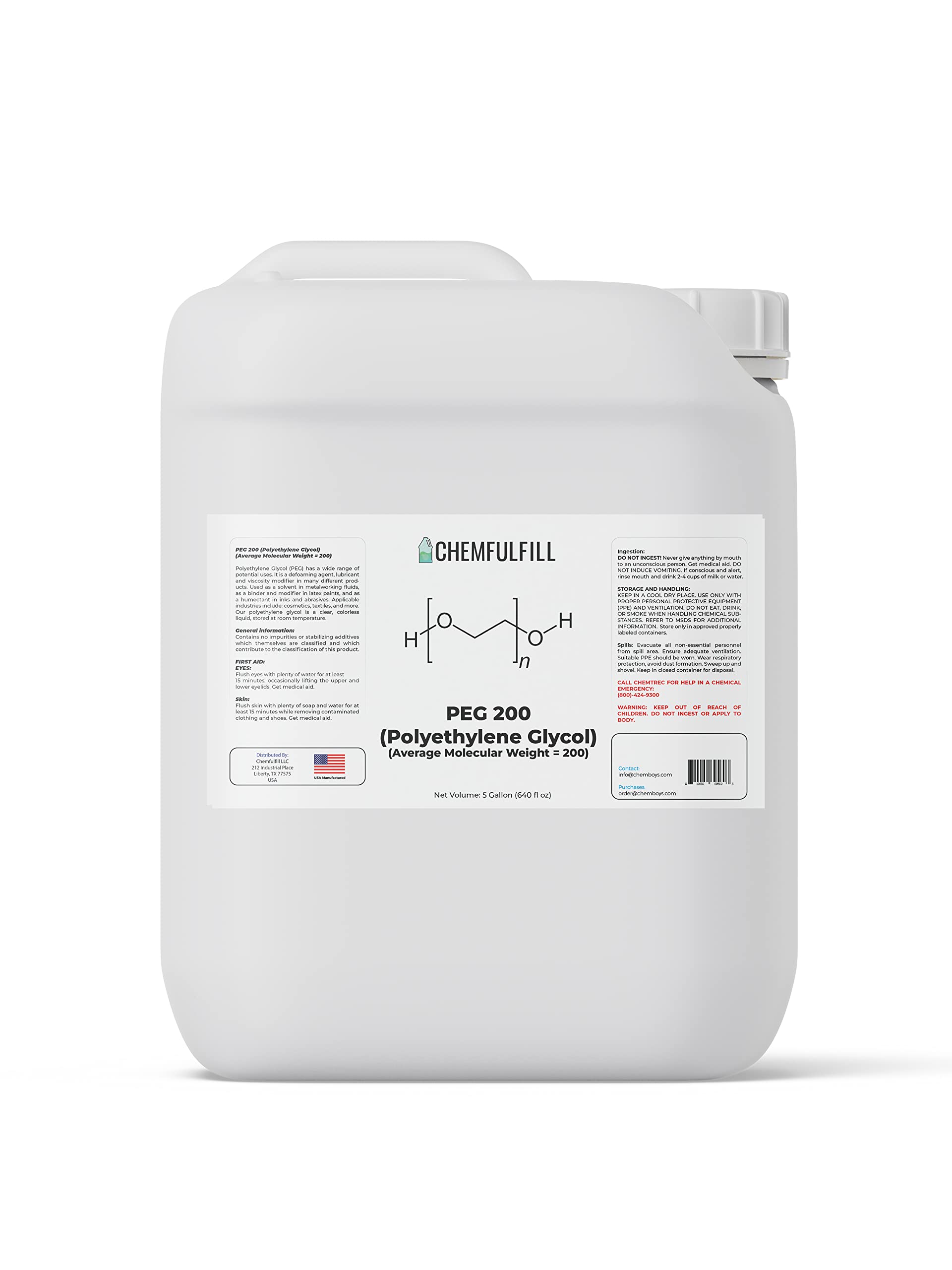 Chemfulfill PEG 200 – Polyethylene Glycol 200 (PEG200) (Gallon (128 fl oz))