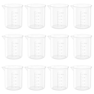 12 pcs 3.4 oz transparent lab measuring cup, 100ml plastic beaker cups, for science experiment, liquid measuring