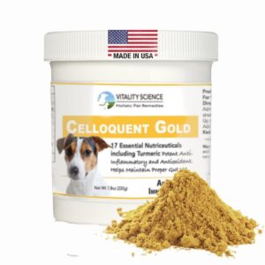 vitality science celloquent gold for dogs | holistic advanced immune support supplement | 17 proven ingredients | auto immune, vomiting and diarrhea, depression (60g)