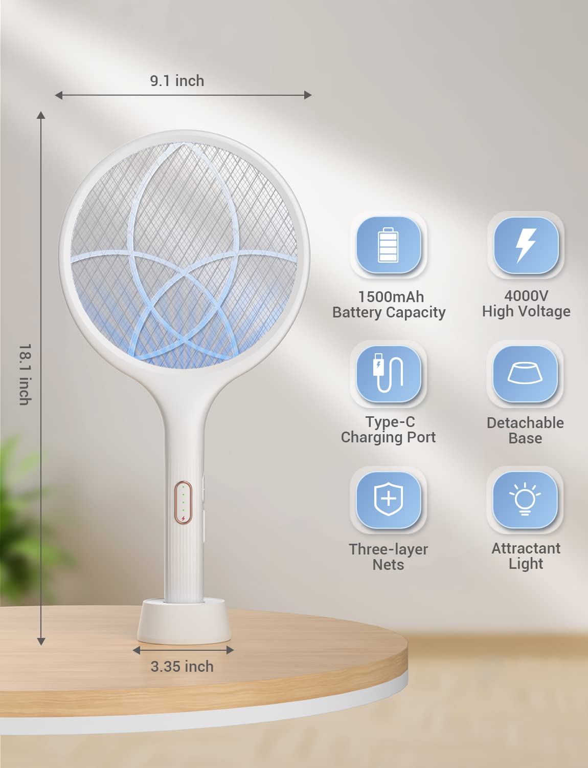 YISSVIC Electric Fly Swatter 4000V Bug Zapper Racket Dual Modes Mosquito Killer with Purple Mosquito Light Rechargeable for Indoor Home Office Backyard Patio Camping