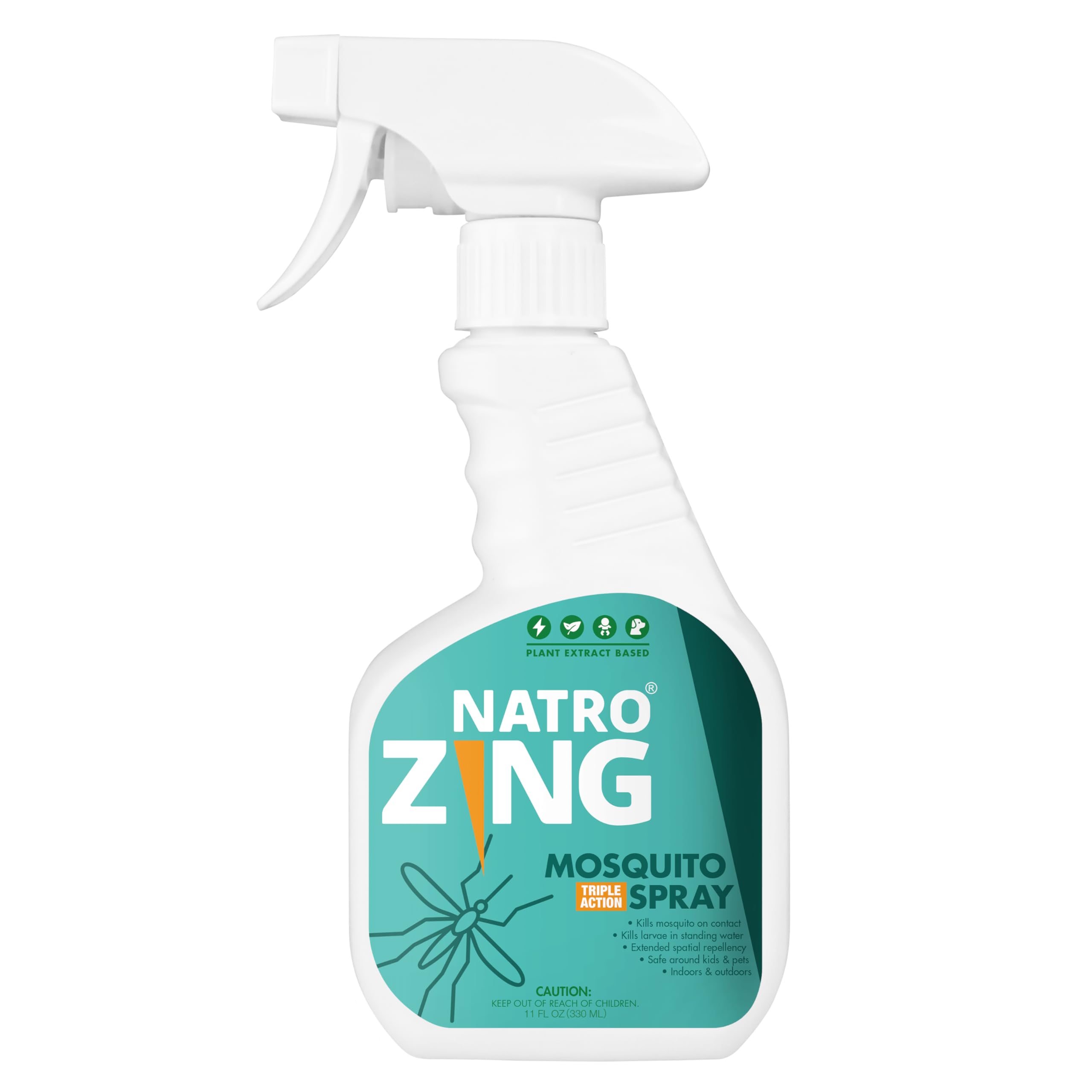 NatroZing Triple Action Mosquito Spray 11 oz Indoor & Outdoor,Mosquito Control for Patio and Yard,Mosquito Repellent for Home,Plant Extract Based,Non-Toxic,Child & Pet Safe