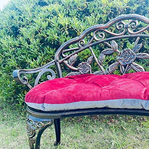 Mandolin Outdoor Bench Park Garden Bench,All Chair Anti Rust Cast Aluminum Patio Yard Bench,Carved Rose Loveseat Bench for Backyard .Porch.Balcony.Lawn (Copper with Cushion)