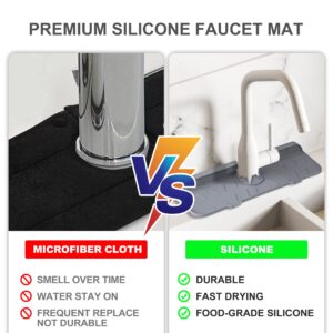 Meiliweser Silicone Faucet Splash Guard Gen 2 - Outlet & Slope Upgraded Faucet Water Catcher Mat - 15” x 5.5” - Sink Sponge Holder for Kitchen, Bathroom(Gray)