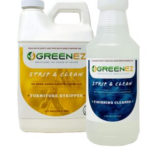 GREENEZ Strip & Clean Furniture Stripping Kit | Removes Multiple Paint Layers | Varnish & Epoxy Remover | Wood Paint Stripper | Melts Coatings | Soy-Based Formula | Includes Residue Removal Spray