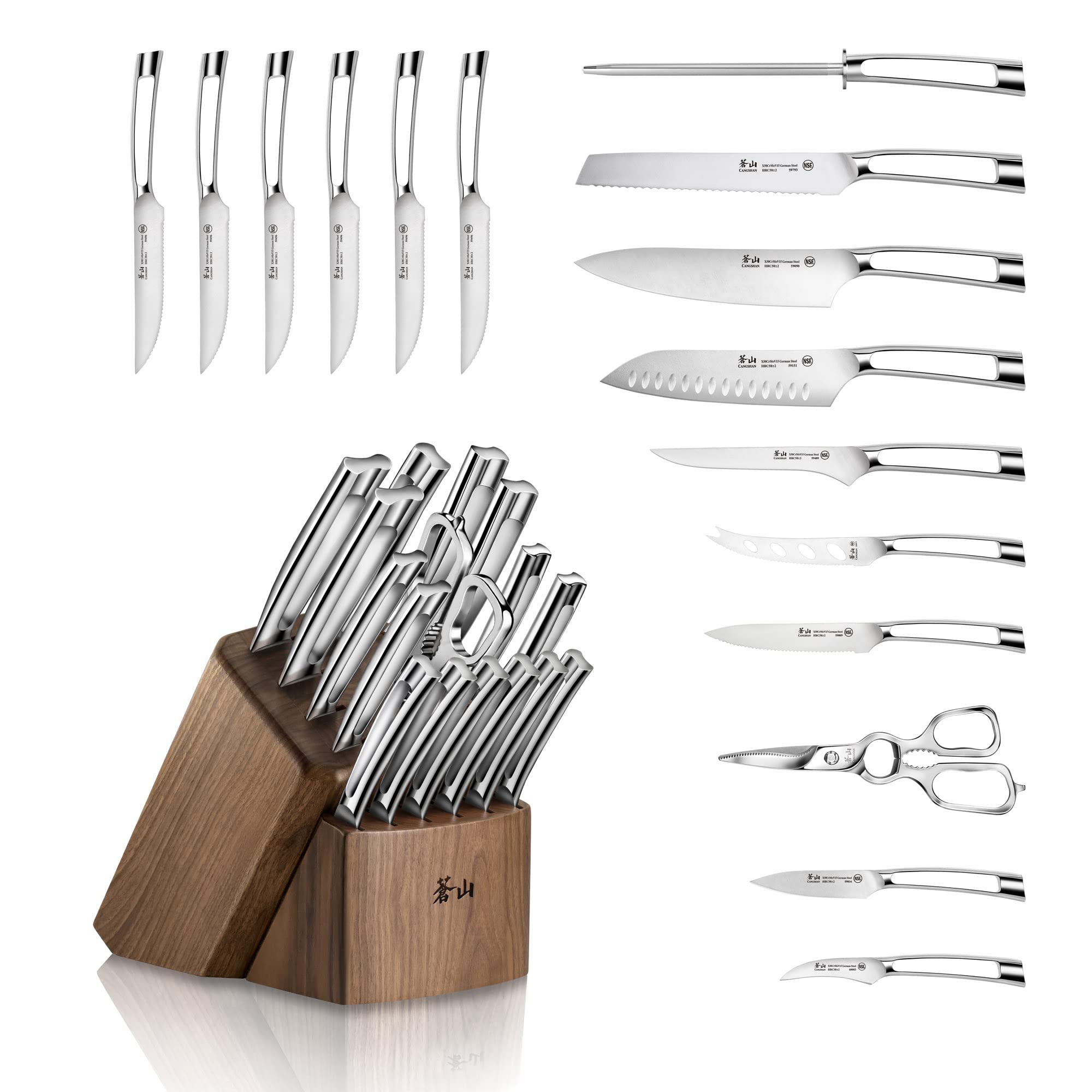 Cangshan N1 Series 1024784 German Steel Forged 17-Piece Knife Block Set, Walnut