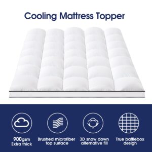 Ihanherry Twin XL Mattress Topper for Pressure Relief, 900gsm Thick Pillowtop, Cooling Plush Mattress Pad Cover 400TC Top Protector with 8-21" Elastic Deep Pocket 3D Snow Down Alternative Fill