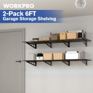 WORKPRO 2-Pack 2x6FT Garage Wall Shelving, 72” x 24” Heavy Duty Wall Mounted Shelving, 800lbs Load Capacity (Total), Metal Wall Shelves Suitable for Shop, Shed, Garage Storage, Black, 1 Sets