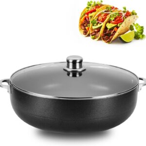 Alpine Cuisine Non-Stick Caldero 7 Quart with Glass Lid | Multi-Purpose Aluminum Dutch Oven for Braising - Boiling - Stewing | Nonstick Coating with Black Finish | Ideal for All Serving Sizes Pot