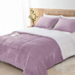 lavender purple fuzzy sherpa comforter set full queen size, soft fall winter all season girls bedding comforter sets 3 piece (1 comforter and 2 pillow shams)