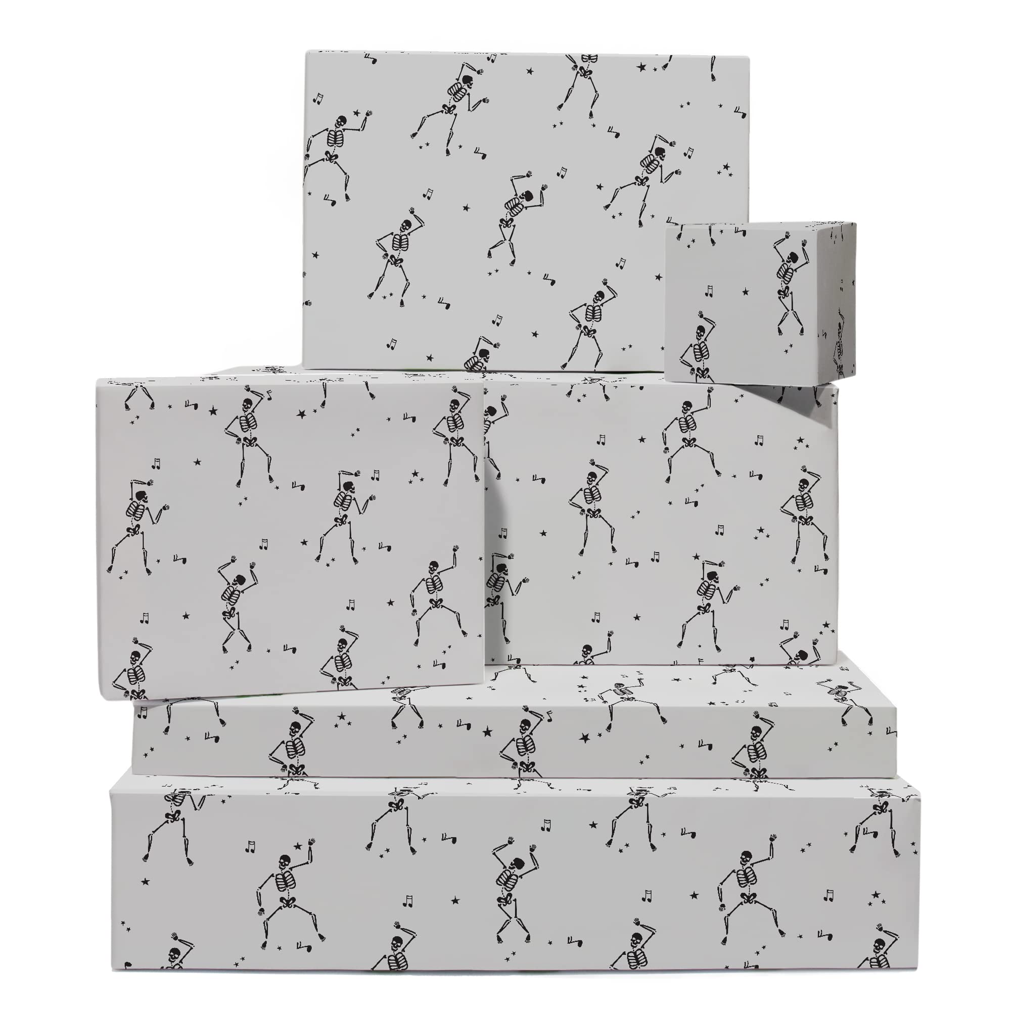 CENTRAL 23 Gray Wrapping Paper - Dancing Skeletons - Halloween Wrapping Paper - Spooky - Goth - Comes With Fun Stickers - Recyclable