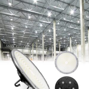 LED High Bay Light 150W, 22500LM LED Shop Light with US Plug 5' Cable, 5000K Daylight UFO LED High Bay Lights, IP65 Commercial Warehouse Light, Super Bright Area Bay Lighting for Garage Barn Workshop