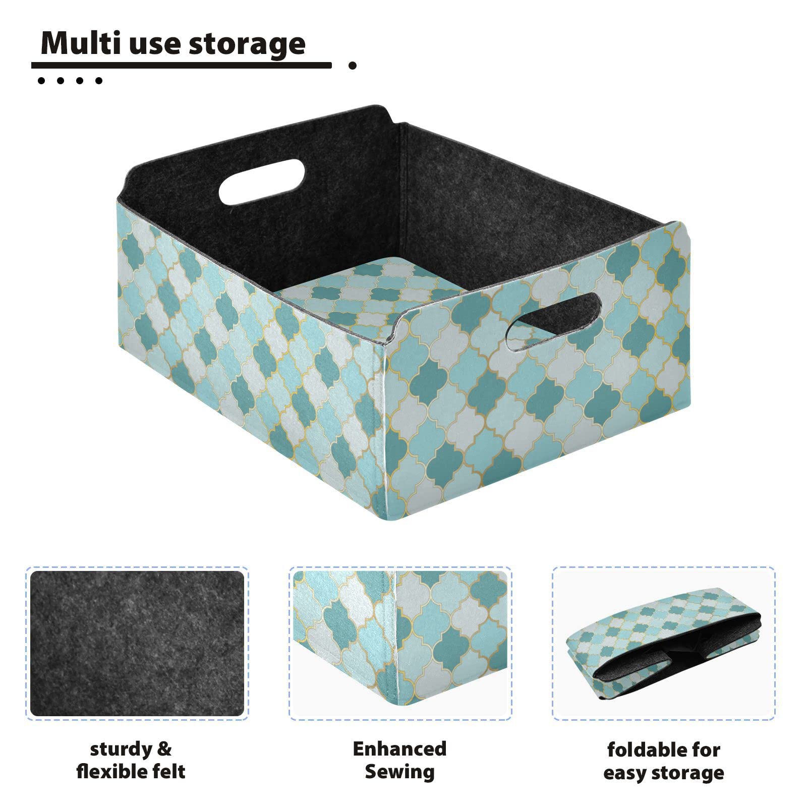 CaTaKu Foldable Storage Basket Gold Lattice Collapsible Felt Storage Bins with Handle Drawer Organizer Bin Cube Shelf Box for Organizing Closet Clothes Office Books Bedroom