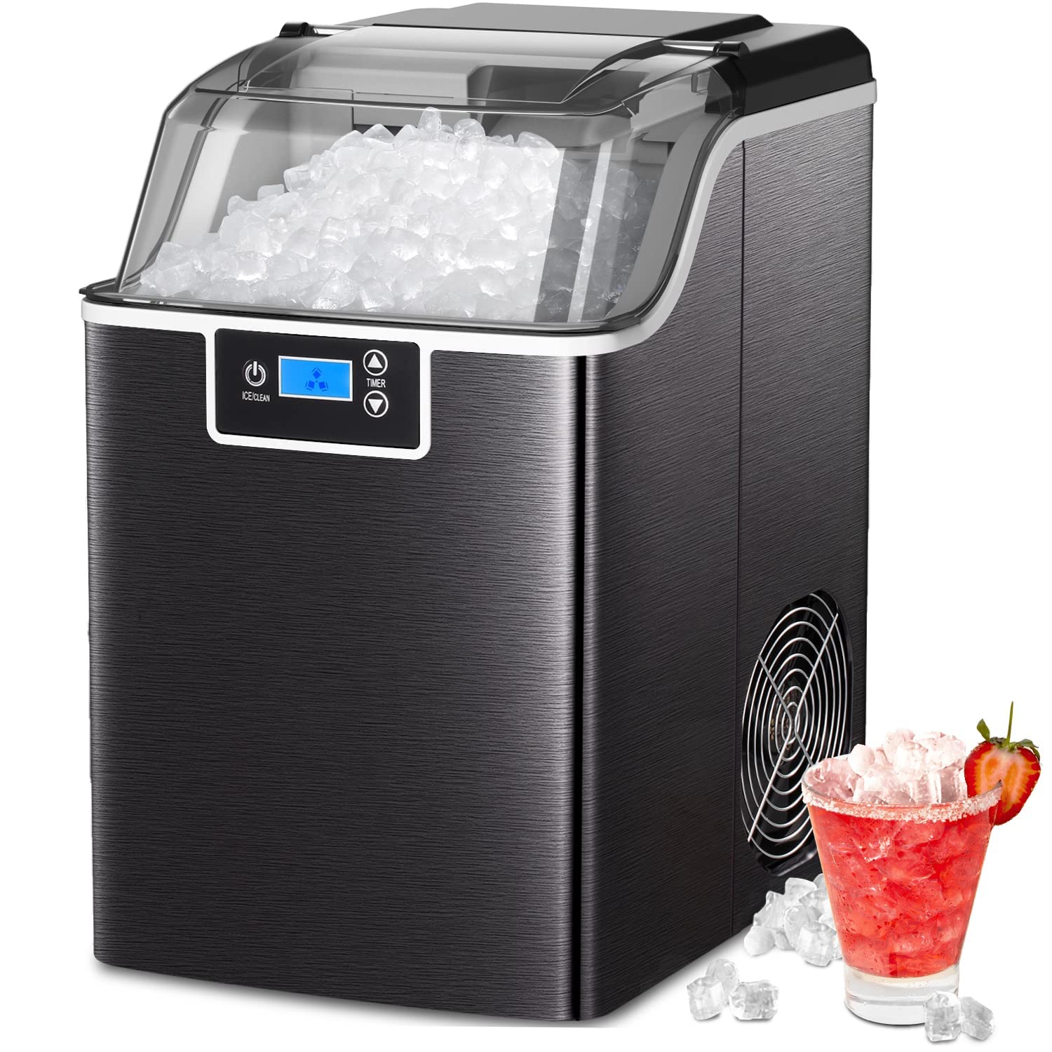 Xbeauty Nugget Ice Maker Countertop, Pebble Ice Maker Machine with Self-Cleaning, Chewable Pellet Ice/44Lbs Day/24Hrs Timer, Portable Ice Maker for Home/Kitchen/Office/Bar/Party, Black