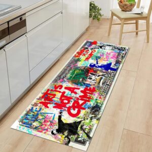 just breathe graffiti abstract runner rug 'follow your dreams' pop art rugs street art cool rug inspiring area rug money rug one million dollar rug bathroom rug bedroom rug home office 59"x24"