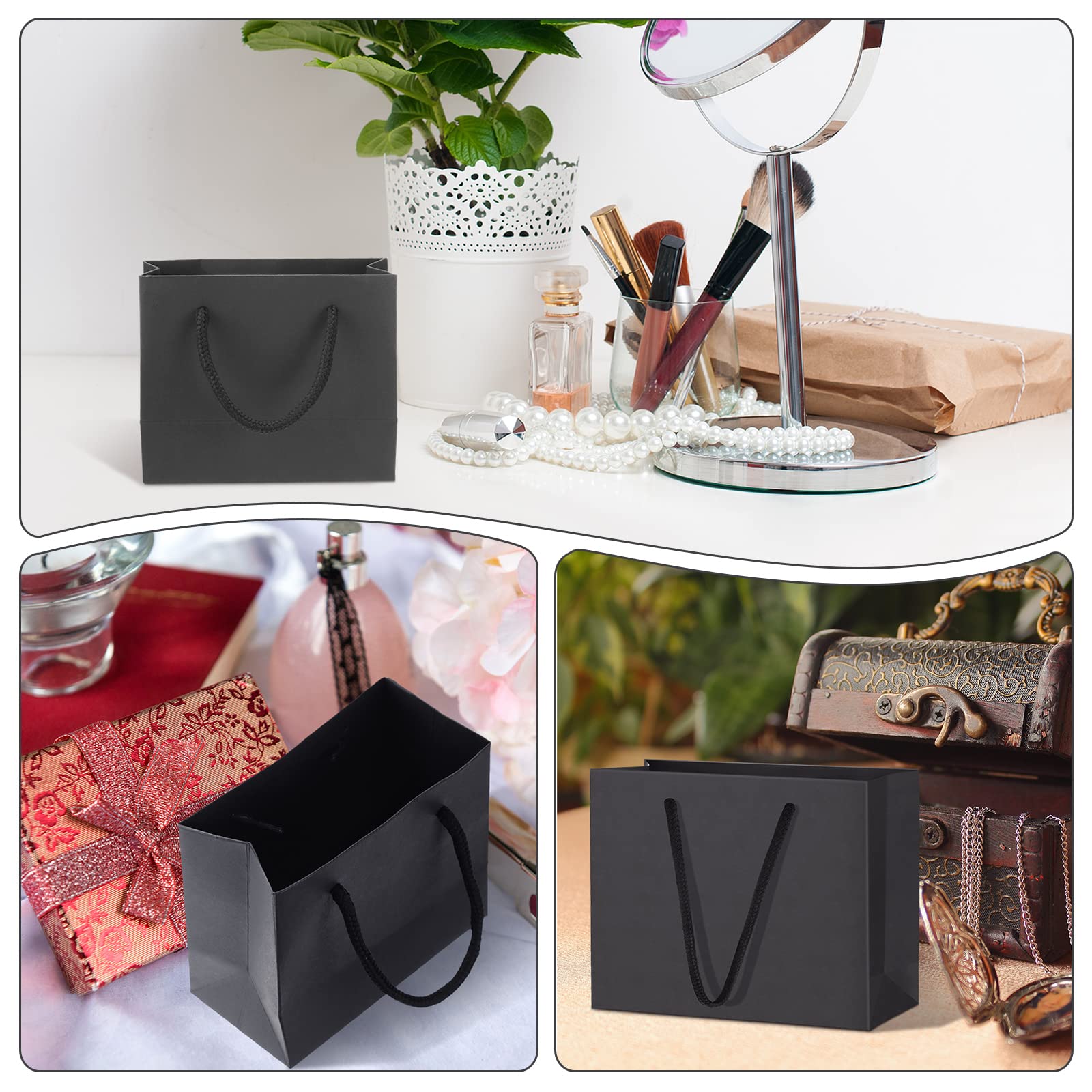 Yexiya Extra Small Black Gift Bags 3.94 x 4.72 x 2.36 Inch Paper Gift Bags with Handle Mini Gift Wrap for Present Craft Party Favor(24 Pcs)