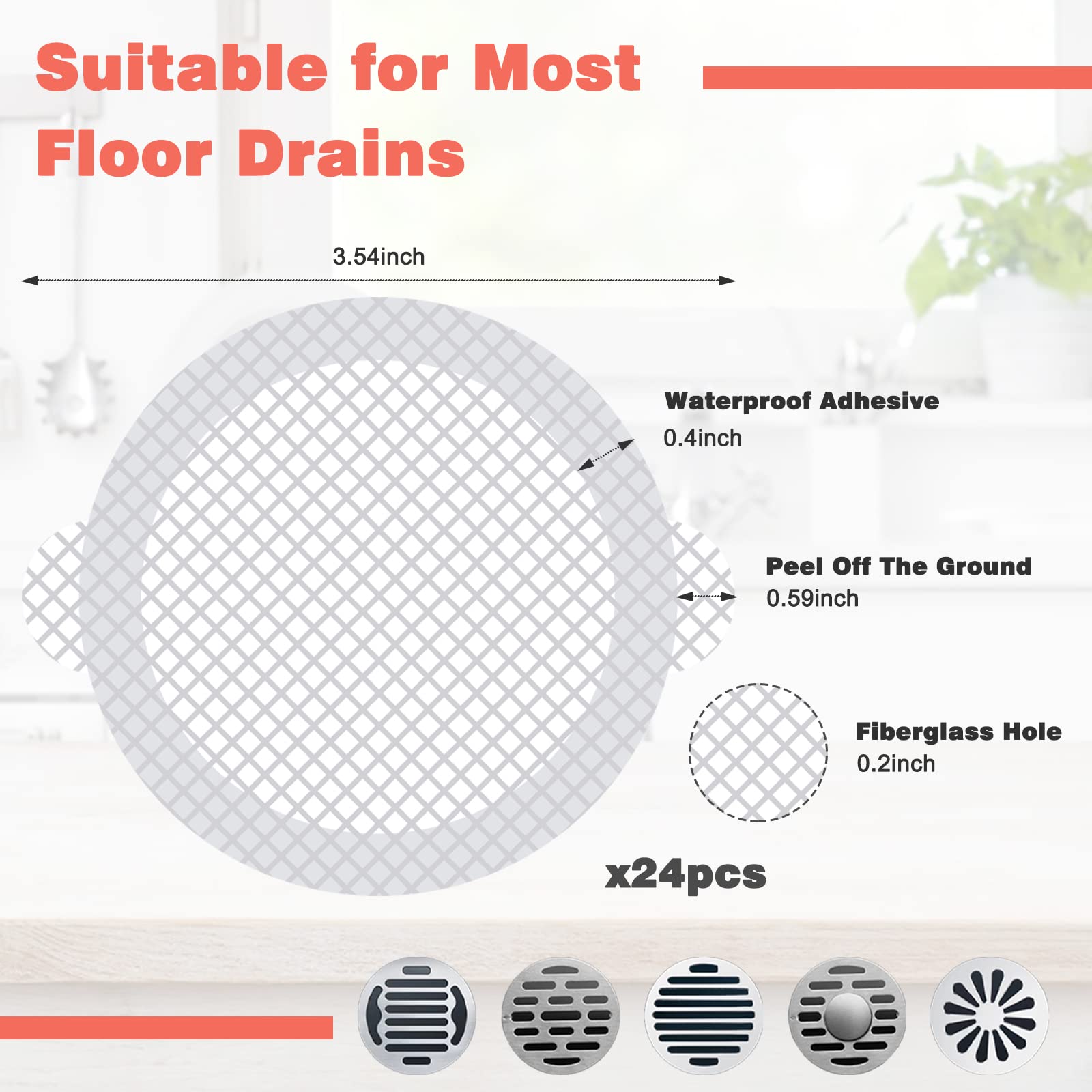 24 Pack Disposable Shower Drain Hair Catcher for Shower, Hair Stopper for Shower Drain Hair Catcher Mesh Stickers for Bathtub, Bathroom, Kitchen