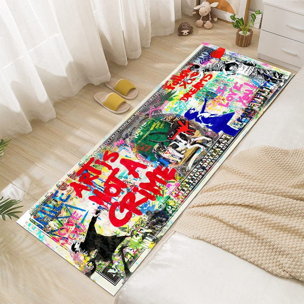 JUST BREATHE Graffiti Abstract Runner Rug 'Follow Your Dreams' Pop Art Rugs Street Art Cool Rug Inspiring Area Rug Money Rug One Million Dollar Rug Bathroom Rug Bedroom Rug Home Office 59"x24"