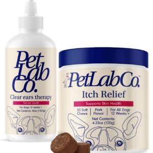 PetLab Co. Ear & Coat Support Bundle: Support Ear Health & Hygiene with Our Dog Ear Cleaner 4 Ounces & Itch Relief Chews Designed to Support Optimum Skin Condition & Maintain Skin Health 30 Count