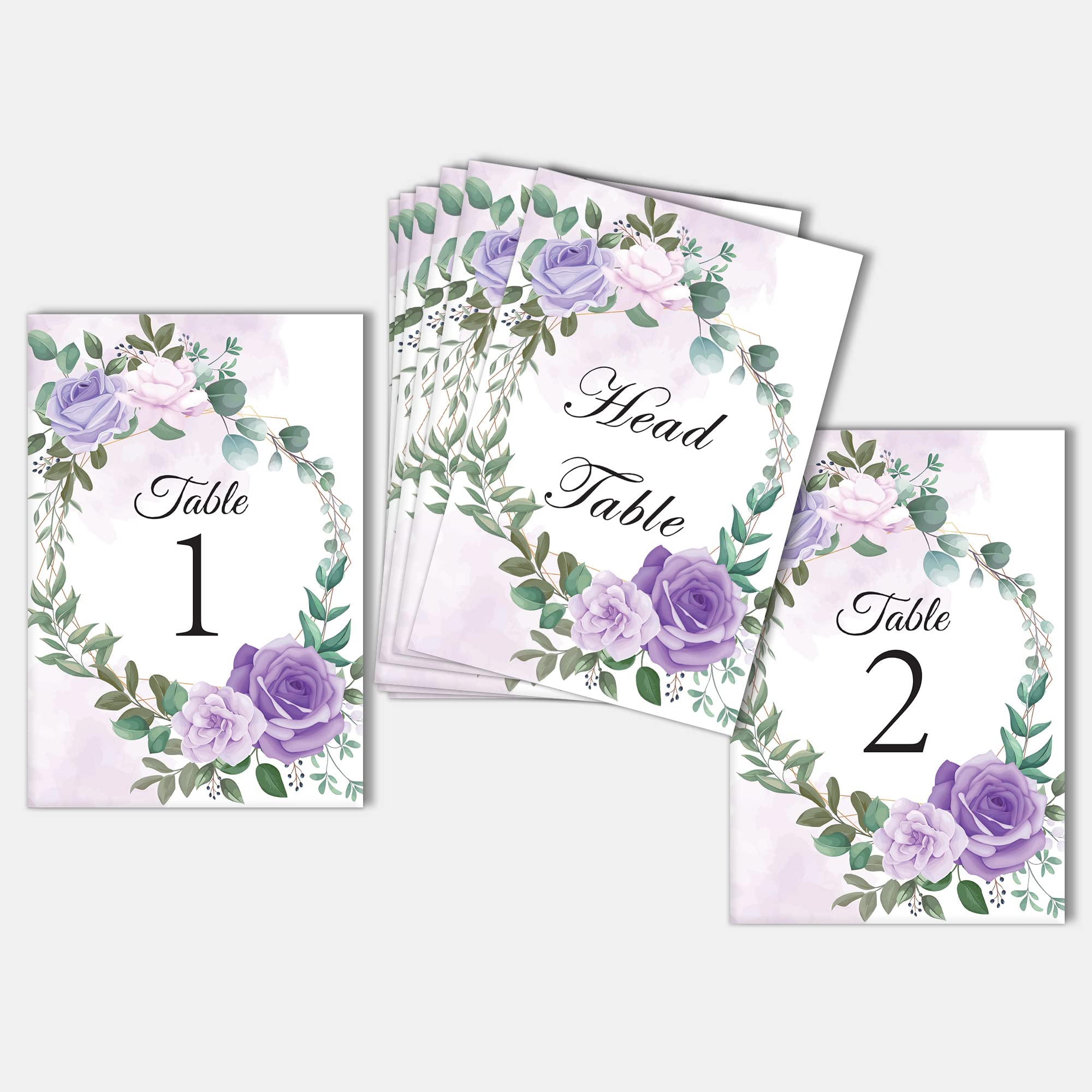 26 Pieces Wedding Table Numbers Cards 1-25 with Head Table Numbers - Purple Roses Double Sided 4x6in - Table Numbers for Wedding Reception/Party/Event