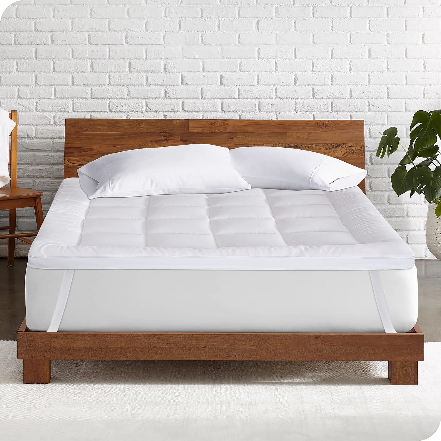 VISI-ONE Extra Thick Queen Mattress Topper, White, 60 in x 80 in, Eco-Friendly, Quilted, Polyester Fibers, Cooling & Breathable