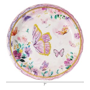 CIEOVO 40 Count Spring Butterfly Floral Flowers Disposable Plates Butterfly Party Paper Dinner Dessert Plates for Spring Themed Wedding Bridal Baby Shower Girl Birthday Party Supplies