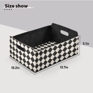 CaTaKu Foldable Storage Basket Black and White Checkered Collapsible Felt Storage Bins with Handle Drawer Organizer Bin Cube Shelf Box for Organizing Closet Clothes Office Books Bedroom