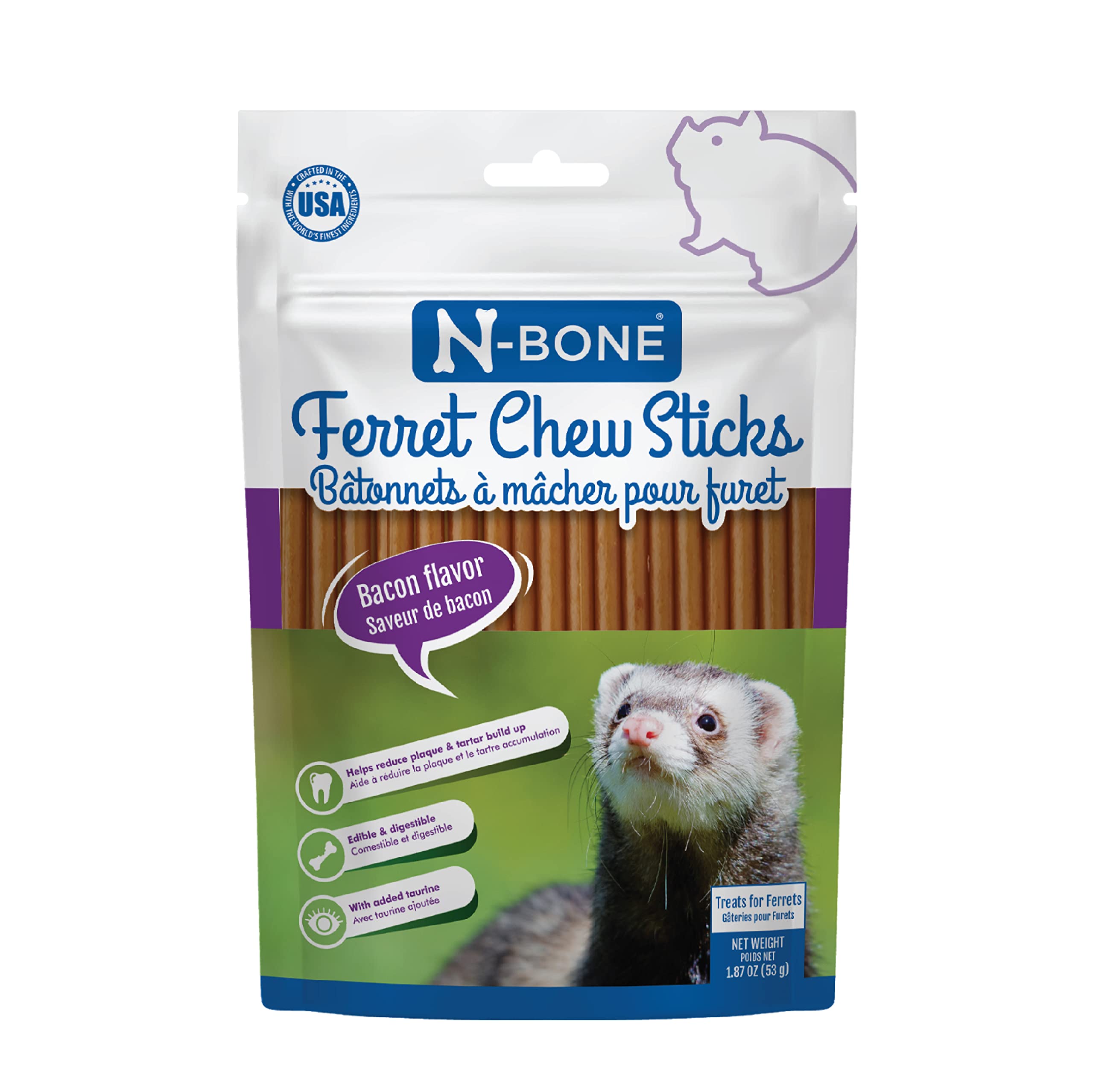 N-Bone Ferret Chew Sticks Bacon Flavor, 1.87-oz Bag