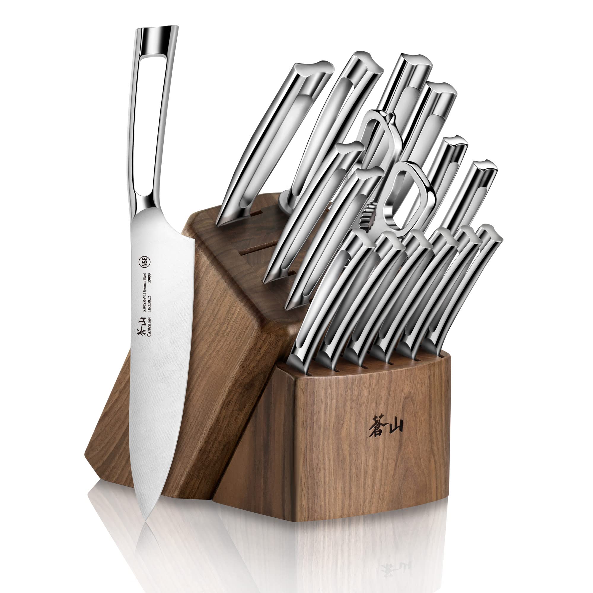 Cangshan N1 Series 1024784 German Steel Forged 17-Piece Knife Block Set, Walnut