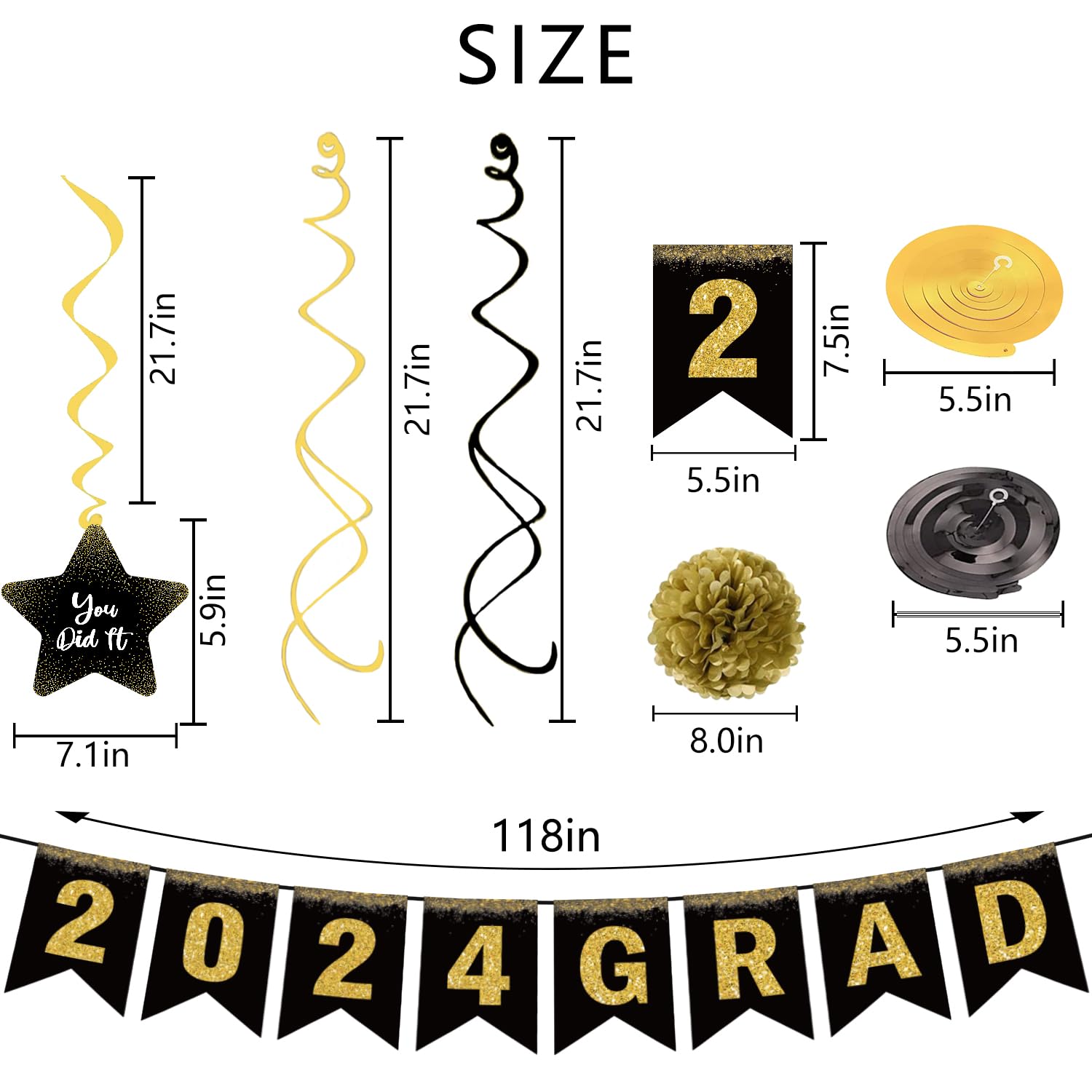 35Pcs Graduation Decorations Pre-Assembled Hanging Swirls 2024 GRAD Banner Graduation Party Decorations Class of 2024 for Classroom Home Party