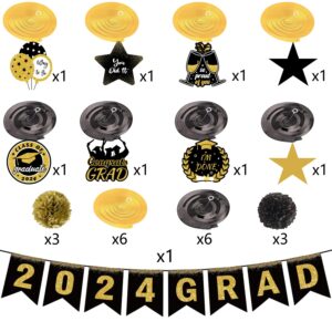 35Pcs Graduation Decorations Pre-Assembled Hanging Swirls 2024 GRAD Banner Graduation Party Decorations Class of 2024 for Classroom Home Party