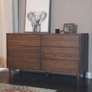 Grain Wood Furniture Mid Century 6-Drawer Dresser, Brushed Walnut