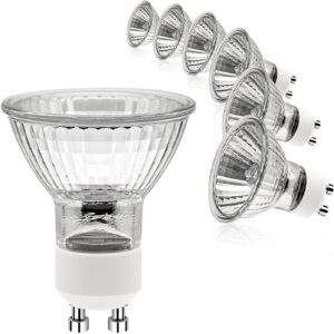 etuolmp gu10 halogen light bulbs 2 pin, 6 pack gu10 bulb warm white, dimmable gu10+c 120v 50w bulb for wax warmer bulbs, track light bulbs, range hood light bulbs, candle warmer light bulbs