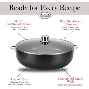 Alpine Cuisine Non-Stick Caldero 7 Quart with Glass Lid | Multi-Purpose Aluminum Dutch Oven for Braising - Boiling - Stewing | Nonstick Coating with Black Finish | Ideal for All Serving Sizes Pot