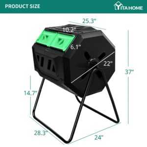 YITAHOME Large Outdoor Dual Bin Composter Tumbling, 43 Gallon Rotating Compost Bin with 2 Sliding Doors and Aeration System, Garden Compost Tumbler, BPA Free (2x21.5 Gallon,Green)