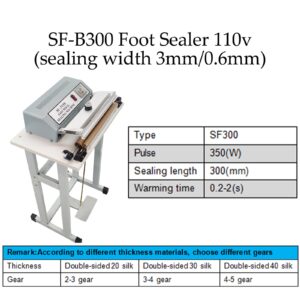 INTBUYING 110V Foot-pedal Sealing Machine with cutter Foot-pedal Sealer 3mm/0.6mm Sealing Width Fast Sealing Machine for Plastic Bag