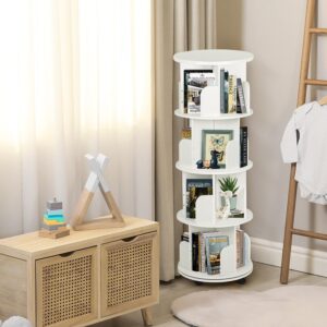 ybaymy Rotating Bookshelf 4 Tier 360° Revolving Bookcase 51"x18" Modern Floor Standing Storage Display Book Shelf Stackable Shelves for Adult Bedroom Home Living Room Study Office(with Brake Wheels)