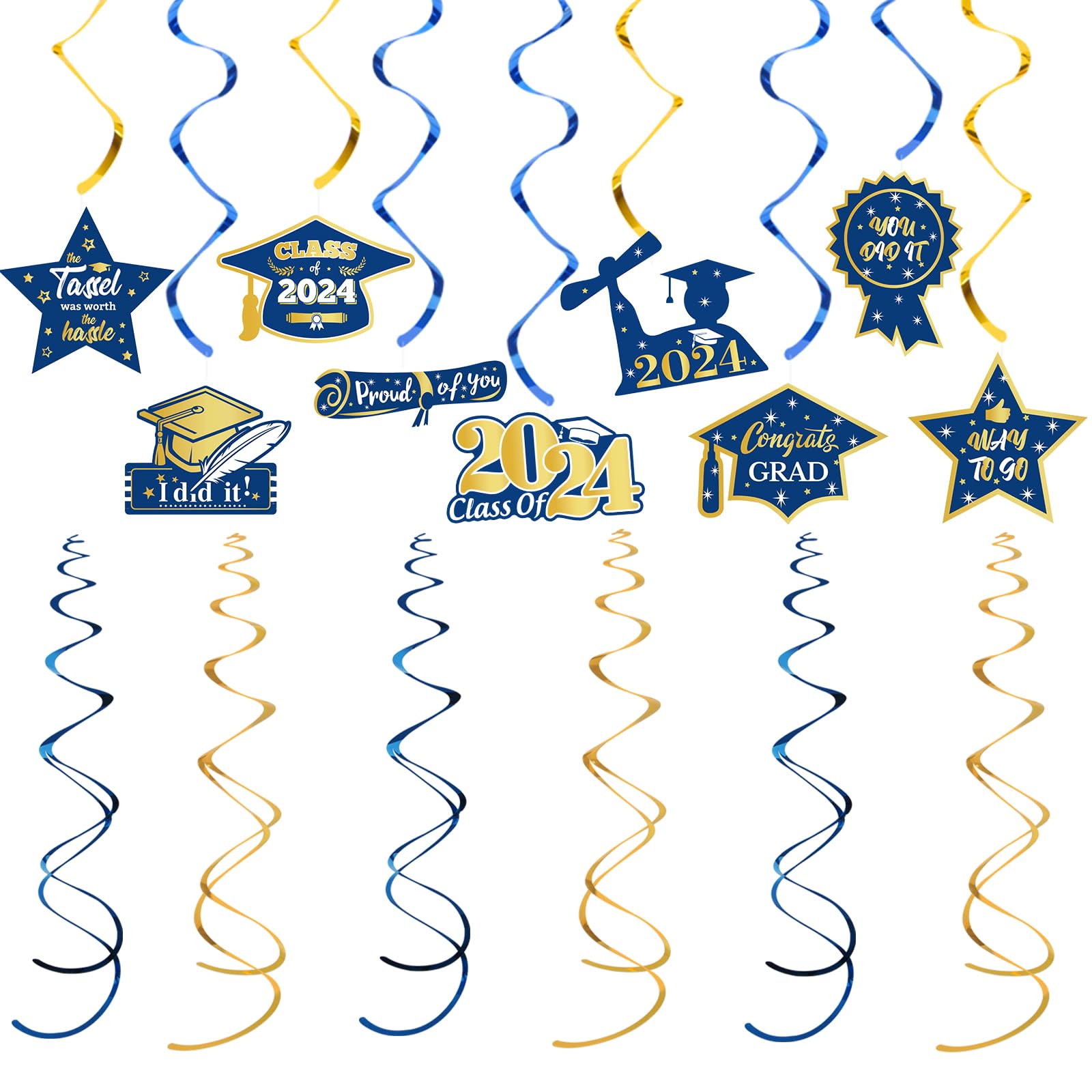 Navy-Blue Gold Graduation Party-Decorations Swirls-Streamers - 15pcs Class of 2023 Congratulations Congrats Decoration Swirls Proud of You Party Favors Supplies Panduola