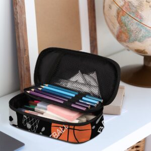 Basketball Slam Player Hoop Leather Pencil Case Pen Holder Sports-Themed Large Capacity Stationery Organizer Pencil Bag with Zipper for Boys Girls Basketball Pencil Pouch for School College Office