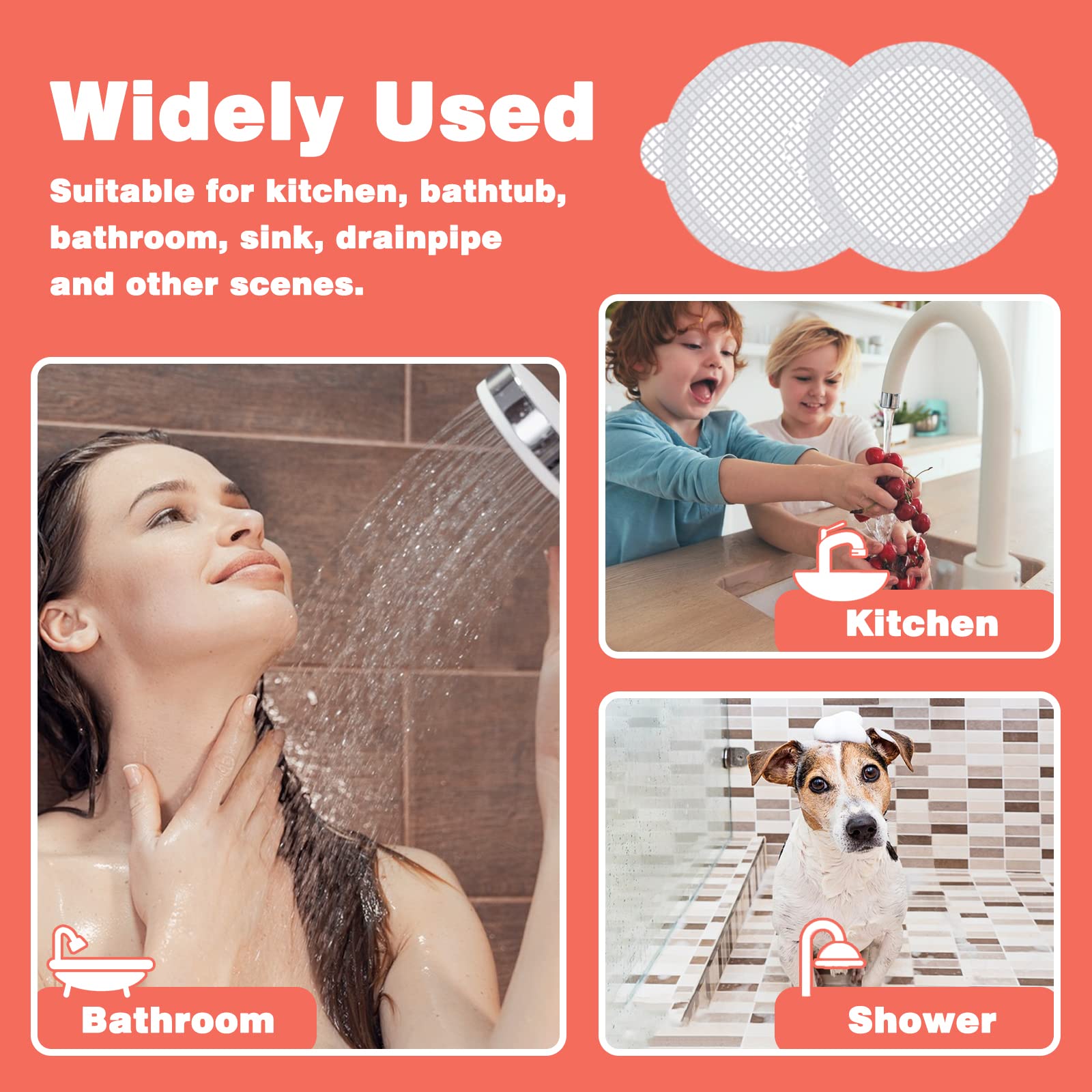 24 Pack Disposable Shower Drain Hair Catcher for Shower, Hair Stopper for Shower Drain Hair Catcher Mesh Stickers for Bathtub, Bathroom, Kitchen