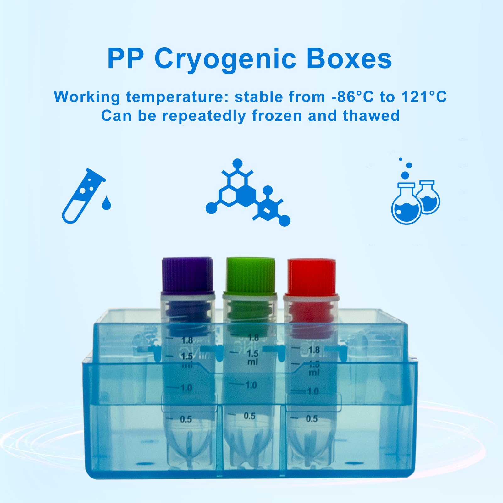 CryoKing 2in 25 Well PP Cryogenic Boxes, Microtube Storage Box, Tube Laboratory Storage Freezer Boxes, 5 Pcs